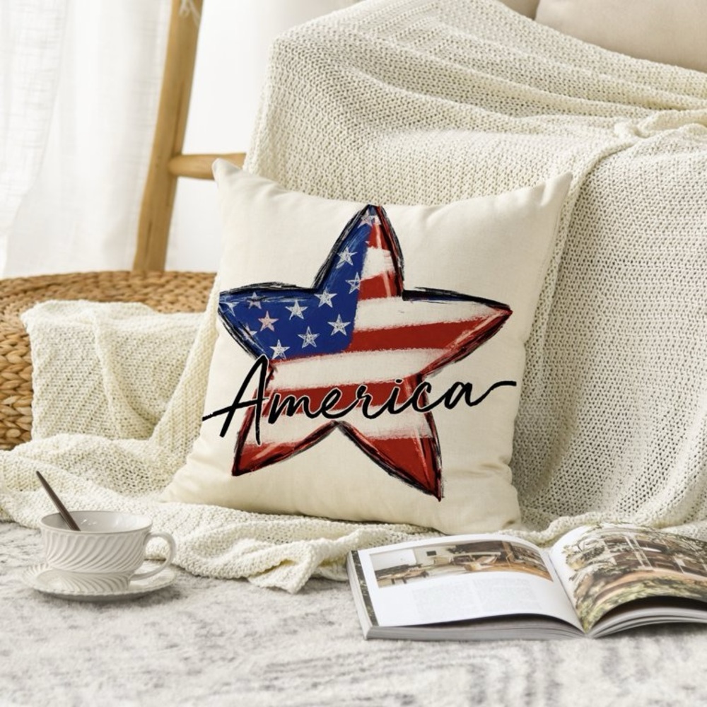 American Flag Star Patriotic Throw Pillow Cover for 4th of July Independence Day - Picture 6 of 16